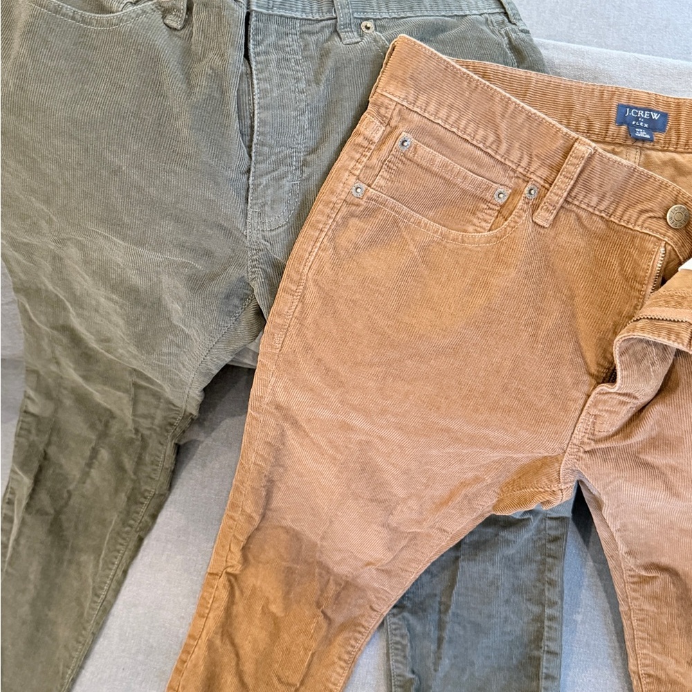 J. Crew Flex Corduroy Pants in Green and Brown slim 31/30